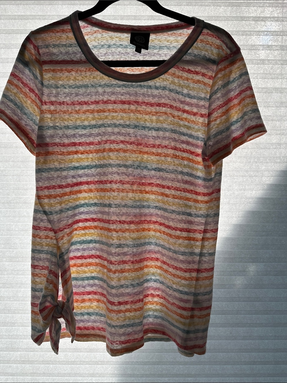 bobeau Multicolor Striped Short Sleeve Tee with Side Tie